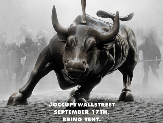 In the summer of 2011, <em>Adbusters</em>, a small Canadian anti-advertising graphic design magazine, proposed a September 17 “occupation” of Wall Street to protest wealth inequality. The call to action included a poster showing in the foreground a ballerina posed in the “arabesque” ballet position atop the <em>Charging Bull</em> sculpture installed in the heart of Manhattan’s financial district, while in the hazy background gas-masked demonstrators charged forward. “WHAT IS OUR ONE DEMAND?” appeared above the dancer’s head, and beneath the bull, “#OCCUPYWALLSTREET / SEPTEMBER 17TH. / BRING TENT.” But it was the hashtag, not the somewhat obscure image, that became the slogan and meme by which the protests in New York and around the world would be identified—along with the chant “We Are the 99%” and the goateed, white-face mask of the seventeenth-century British dissident Guy Fawkes, derived from a popular graphic novel and 2006 futuristic film.