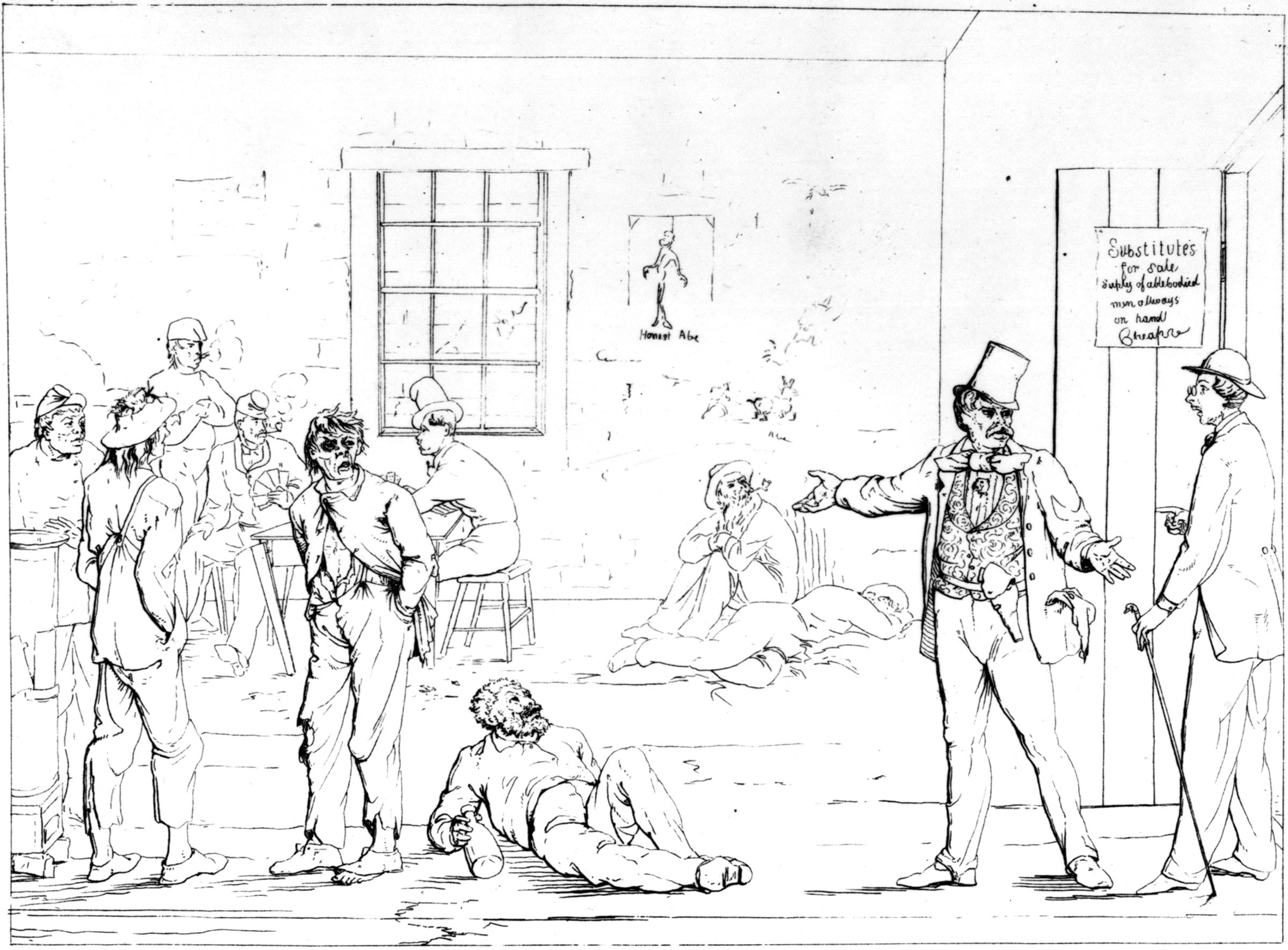 In his collection of etchings, <em>Sketches from the Civil War in North America, </em>A. J. Volck depicted the Union Army as composed of immigrant and native-born deviants and criminals. He was moved less by the inequities of the northern draft law than by his sympathy for the South.