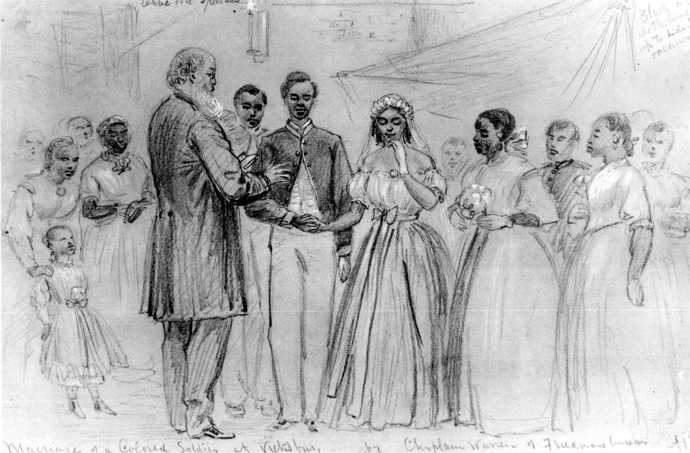 After drawing a military wedding scene in Vicksburg, Mississippi, in June 1866, which subsequently was reproduced as an engraving in <em>Harper’s Weekly</em>, pictorial journalist Alfred Waud showed the sketch to a local white “lady.” Her immediate response was disbelief: “the decent appearance of the party and the taste shown in the bride’s apparel [was] exaggerated for the sake of appearances.” This, Waud assured the incredulous woman and <em>Harper’s Weekly’s</em> readers in general, “was not the case; the scene is given just as it appeared.”