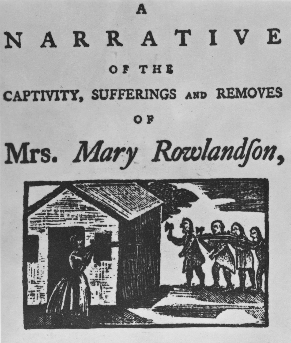 In 1676, during King Philip’s War, Mary Rowlandson was captured by Native peoples raiding Lancaster, Massachusetts. After being held for three months, she was ransomed and freed. She later wrote The Sovereignty and Goodness of God: A Narrative . . . , which was published in 1682 and often reprinted (here in a 1773 edition). It was the first of many “captivity” narratives, which portrayed captivity as a test of the protagonists’ Puritan faith.