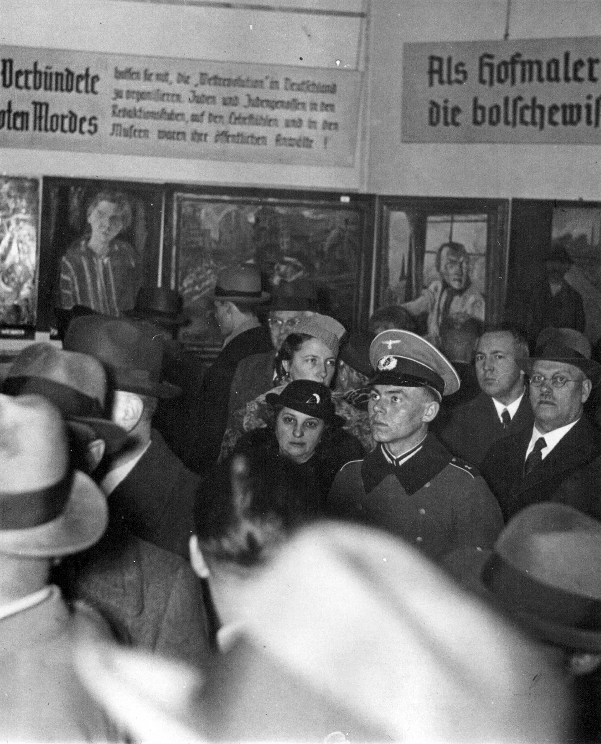 Beginning in 1937, the Nazis removed more than 16,500 German works of art by leading modern and Jewish artists from public museums and institutions. Six hundred and fifty of the confiscated works were exhibited in a Munich exhibition called <em>Entartete Kunst</em> (“Degenerate Art”). “All around us,” Adolf Ziegler, president of the Reich chamber of visual arts, exhorted the opening crowd, “you see the monstrous offspring of insanity, impudence, ineptitude, and sheer degeneracy. What this exhibition offers inspires horror and disgust in us all.” During its four-month run, the exhibit, an “exorcism of evil,” attracted more than two million visitors, exceeding the attendance of any other modern art show, before or since.